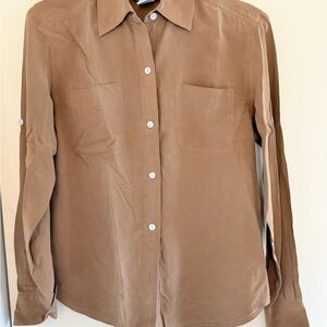 Petite Sophisticate Tan Button Down Shirt